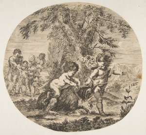 Bir keçi ile oynayan bir çocuk ve bir satir çocuk, yaklaşık. 1657. by Stefano della Bella