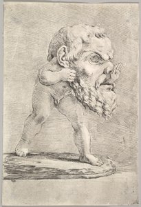 Büyük bir maske takan ve elini ağzından sokan bir çocuk, yakl. 1660. by Stefano della Bella