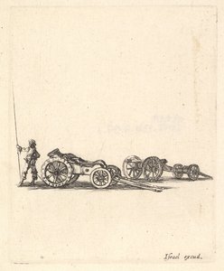 Her ikisi de arabalara monte edilmiş bir havan ve top, arkadan gösterilen bir asker..., ca. 1638-43. by Stefano della Bella