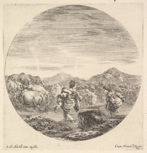 Ortada bir çocuk taşıyan bir kadın, arkadan görülüyor, başka bir kadın sağda, yüz..., yakl. 1643-48. by Stefano della Bella