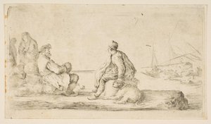 Genç bir denizci ve deniz kenarında oturan yaşlı bir adam, 17. yüzyıl. by Stefano della Bella