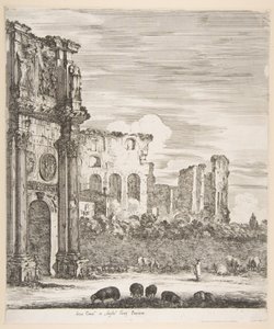 Konstantin ve Kolezyum Kemeri, ön planda otlayan koyunlarla, Altı büyük görünümden..., 1656. by Stefano della Bella