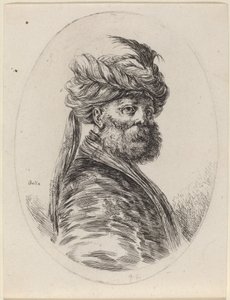 Peçeli Tüylü Türbanlı Sakallı Moor, Sağa Döndü, 16491650. by Stefano della Bella