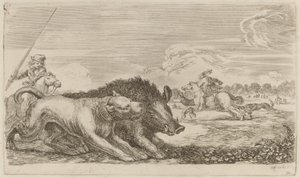 Köpek tarafından kovalanan yaban domuzu by Stefano della Bella
