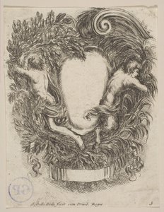 Apollo ve Pan tarafından Çerçevelenen Kartuş, 1647. by Stefano della Bella