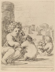 Köpekle Oynayan Çocuk. by Stefano della Bella