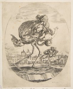 Beş ölümden bir bebek taşıyan ölüm, Les cinq Morts, yaklaşık. 1648. by Stefano della Bella
