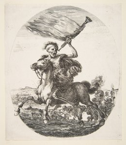 Bir trompet tutan at sırtında ölüm, Beş ölümden Les cinq Morts, yaklaşık. 1648. by Stefano della Bella