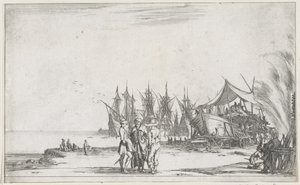 İskelede konuşan üç adam Denizcilik performansları (dizi adı) Suite de huit marines (dizi başlığı) by Stefano della Bella