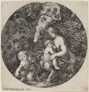 Ormanlık Bir Peyzajda Bir Çocuğu Emziren Kadın Satyr by Stefano della Bella