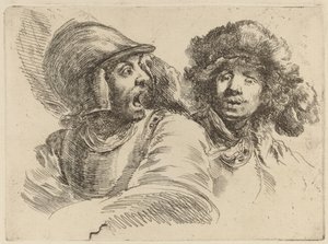 Korkmuş asker ve kürk şapkalı adam by Stefano della Bella