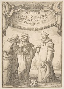 Galileo Galilei, 1632 tarafından Diyalog için Frontispiece. by Stefano della Bella