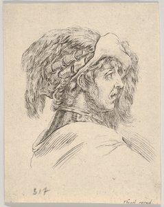 Profilden Sağa Dönük Sakalsız Bir Adamın Başı, Farklı Kafalardan ve Figu..., 1650. by Stefano della Bella
