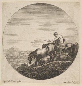 Atlı çoban Altı hayvan denekten hayvanları sürüyor Six sujets danimaux, ca. 1646. by Stefano della Bella
