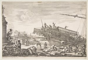 Livorno Vues du port de Livourne, 1654-55 limanının Görünümlerinden bir kadırga yükleniyor. by Stefano della Bella