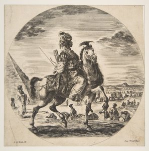 Profilde sağa bakan Mağribi süvari, arka planda solda bir piramit, birçok fi..., yakl. 1651. by Stefano della Bella
