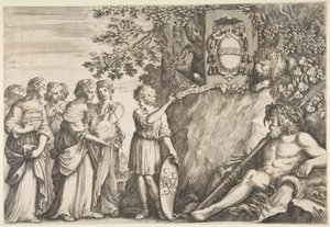 Bir tez için süsleme tasarımı, üstte Strozzi arması, yakl. 1660. by Stefano della Bella