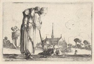 Levha 10: Sağa dönük bir köylü kadın, sırtında bir çocuk, bir oğlan çocuğu..., yakl. 1642. by Stefano della Bella