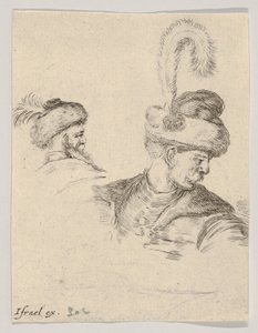 Levha 11: Profilden bir Polonyalı büstü, sağa dönük, başka bir Polonyalı başı..., yakl. 1649. by Stefano della Bella