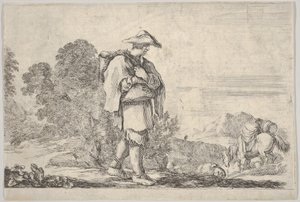 Levha 11: Merkezde şapka takan, sağa doğru yürüyen bir köylü, bir at inişi..., yakl. 1641. by Stefano della Bella