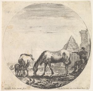 Levha 11: Sağda arka planda Caius Cestius piramidi, otlayan bir at ..., yakl. 1643-48. by Stefano della Bella
