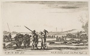 Plaka 3: Ön planda bir askere emir veren bir subay, solda top,..., yakl. 1641. by Stefano della Bella