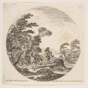 Levha 3: Ormanda bir fırtına, pelerinlerine sarılı iki atlı, rüzgarla..., yakl. 1646. by Stefano della Bella