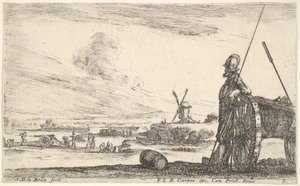 Plaka 5: Bir kanonun hemen yanında duran bir Pikeman, ba..., ca. 1641. by Stefano della Bella
