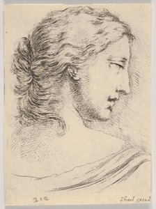 Levha 5: Profilden sağa çevrilmiş bir kadın başı, Çeşitli kafa ve figürlerden..., 1650. by Stefano della Bella