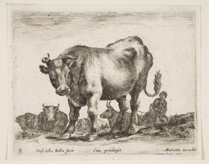Plaka 8: inek, çeşitli hayvanlardan Diversi animali, yakl. 1641. by Stefano della Bella