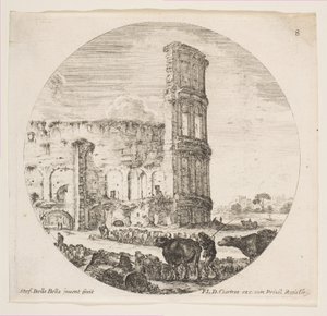 Levha 8: Kolezyum, önden amfitiyatroya doğru yönlendirilen iki sürü..., yakl. 1646. by Stefano della Bella