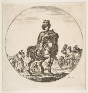 Sağa bakan Polonyalı atlı, dairesel bir kompozisyon, Figures on Horseback Cav..., ca. 1651. by Stefano della Bella