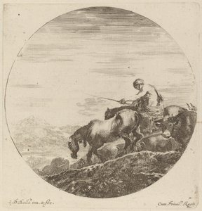 Çeşitli Hayvanlar Sürüsü Süren Bir At Üzerinde Çoban by Stefano della Bella