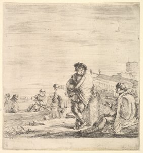 Ortada duran denizci, oturmuş bir Levanten adamla konuşuyor, solda, profilde görülüyor..., yakl. 1658-63. by Stefano della Bella