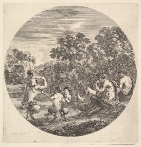Sağda oturan iki satir ve bir faun, iki çocuk satir ve bir başka satir w..., ca. 1643-48. by Stefano della Bella