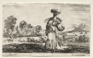 Çeşitli Figürler ve Manzaralar: Başında Sepet Taşıyan Köylü Kadın, 1649. by Stefano della Bella
