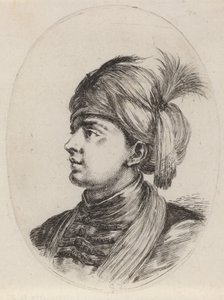Tüylü Sarıklı Genç Moor, Sola Döndü, 16491650. by Stefano della Bella