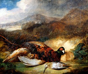 Bir Köy Manzarasında Sülün ve Çulluk (tuval üzerine yağlı boya) by Stephen Elmer