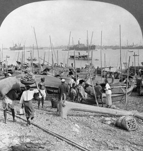 Irrawaddy Nehri üzerindeki Rangoon Limanı, Burma, 1908