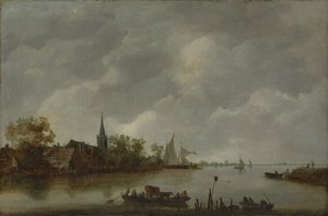 Köy Kilisesi ile Nehir Manzaralı. by Style of Jan van Goyen
