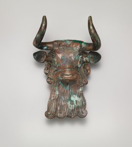 Lir için boğa başı süsü, MÖ 2600–2350 dolayları (bronz, deniz kabuğu ve lapis lazuli kakma) by Sumerian Sumerian
