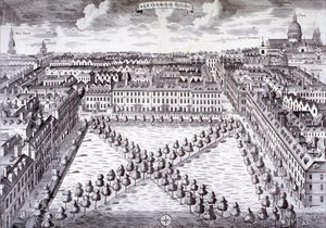 Charterhouse Meydanı'nın kuşbakışı görünümü, Finsbury, Londra, c1750
