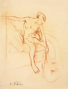 bir yatakta oturan çıplak kadın by Suzanne Valadon