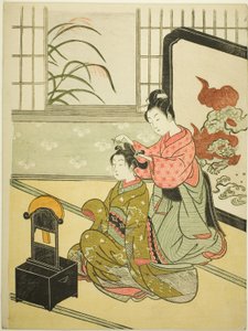 Aynadaki Sonbahar Ayı (Kyodai no shugetsu), "Salondan Sekiz Görünüm (Zashiki hakkei)" serisinden by Suzuki Harunobu