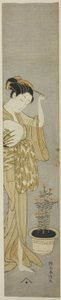 Saç tokasını ayarlayan güzellik by Suzuki Harunobu