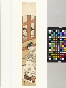 Mektup yazan fahişe iki adam tarafından gözetlendi by Suzuki Harunobu
