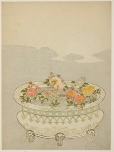 Krizantemler ve Yükselen Ay by Suzuki Harunobu