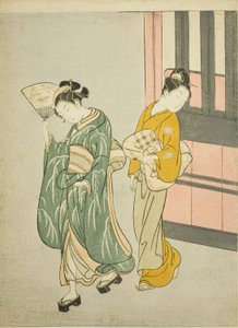 Bir Vantilatörden Esintiyi Temizlemek (Ogi no seiran), "Salondan Sekiz Görünüm (Zashiki hakkei)" serisinden by Suzuki Harunobu