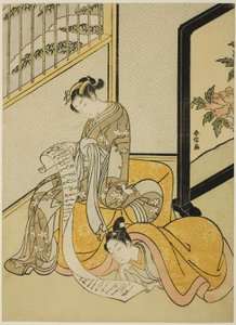 Bir Mektup Okuma Çift by Suzuki Harunobu
