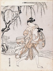 Nehir kıyısındaki çift, Suzuki Harunobu (1725-1770), mürekkep ve renkler, Japonya, Japon Uygarlığı, Edo dönemi by Suzuki Harunobu